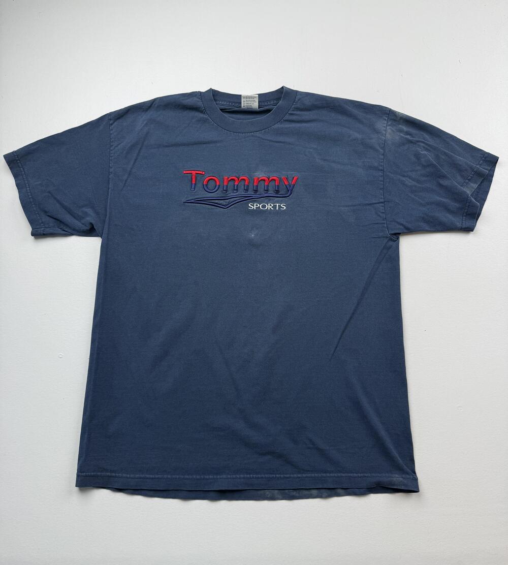 Alstyle Shirt Mens XL Blue Tommy Sports Embroidered Logo Graphic Tee Read